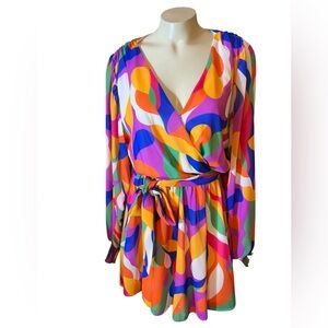 Flying Tomato Orange and Purple Long Sleeve Wrap Sundress Size Small